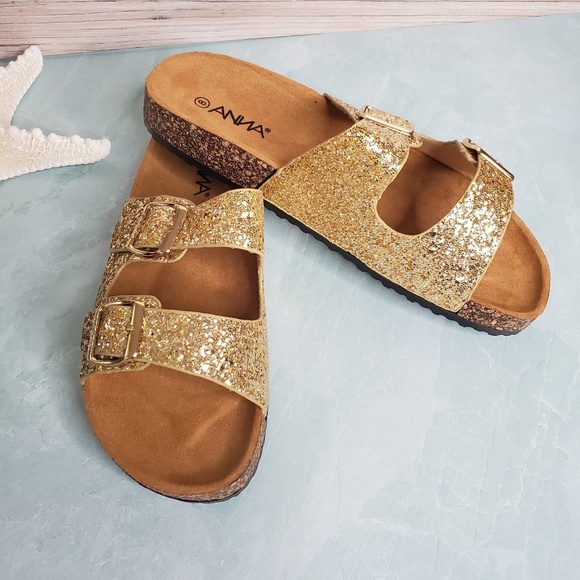 New! Glitter Double Buckle Cork Sandals - Picture 5 of 8